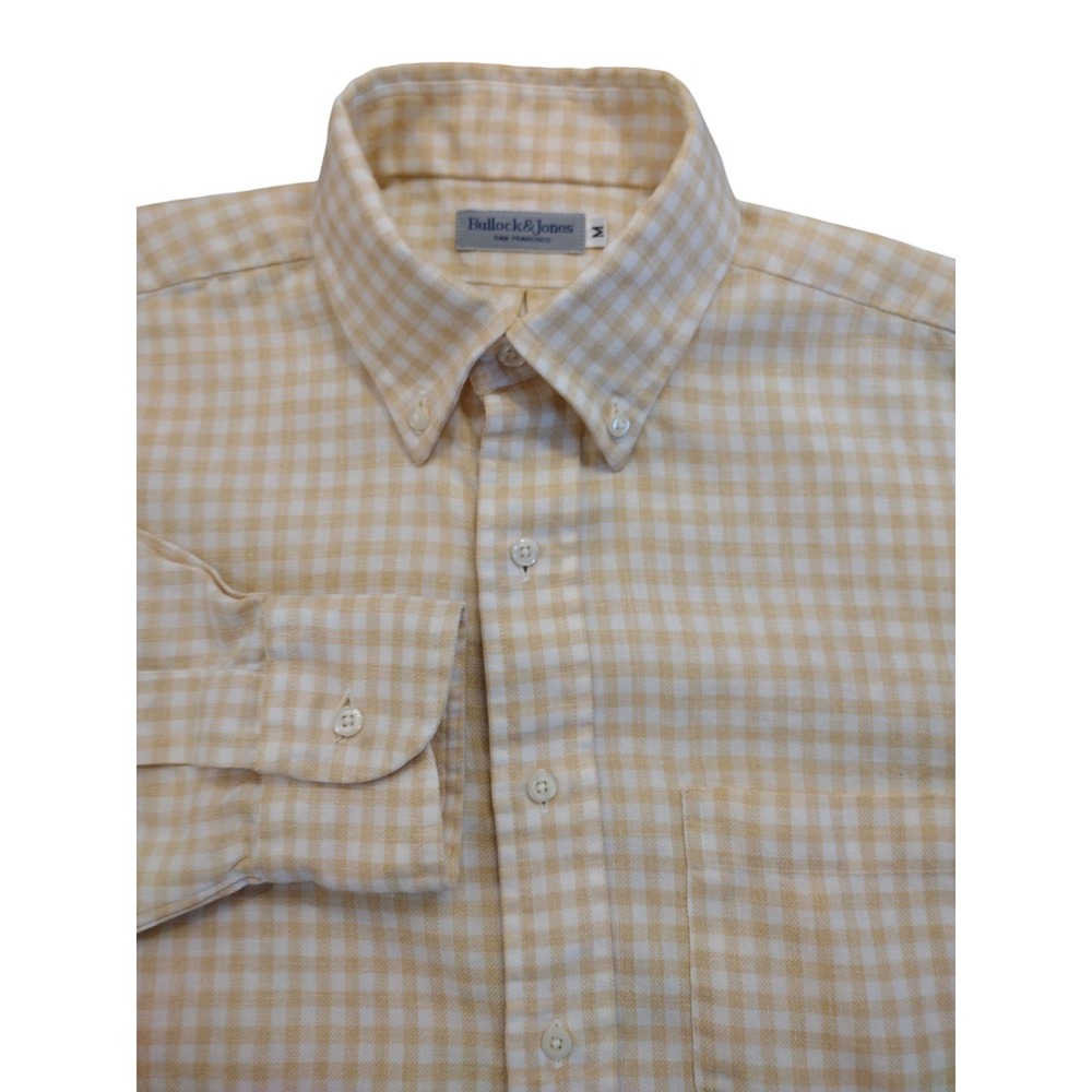 Bullock And Jones Long Sleeve Button Down Shirt Mens M Yellow And White Check